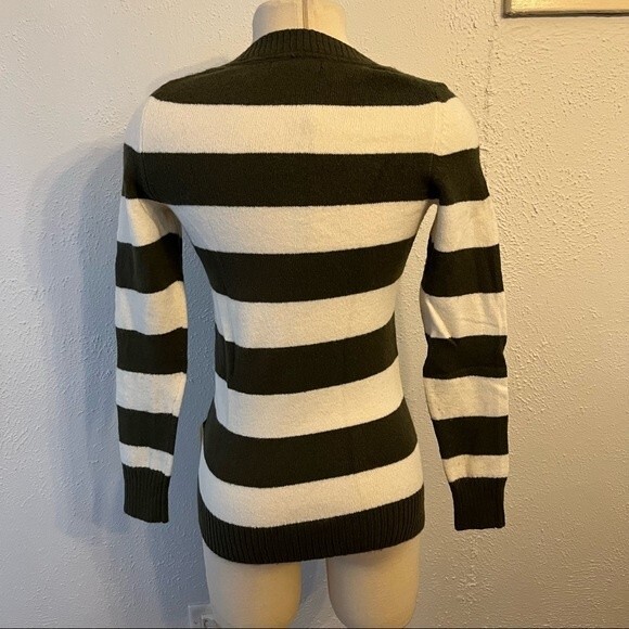 Gap Olive Green & White Stripe Wool Blend Knit V Neck Sweater XS - Picture 4 of 9